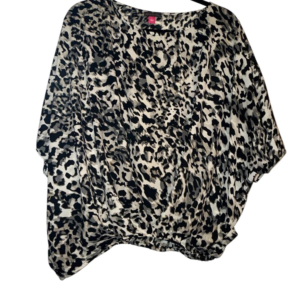 Vince Camuto Black and Gray Animal Print Top NWT